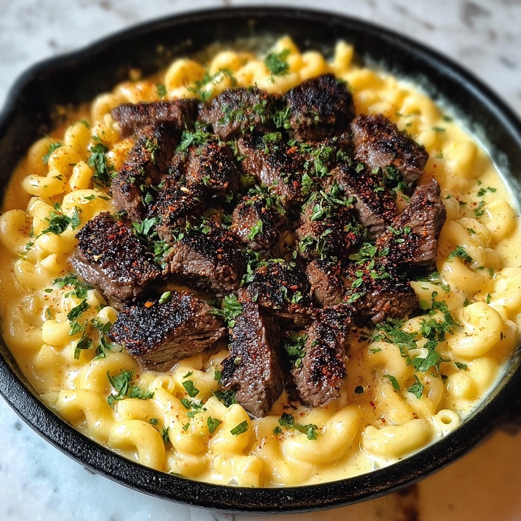 Garlic Butter Steak Mac and Cheese Recipe - Recipe Image
