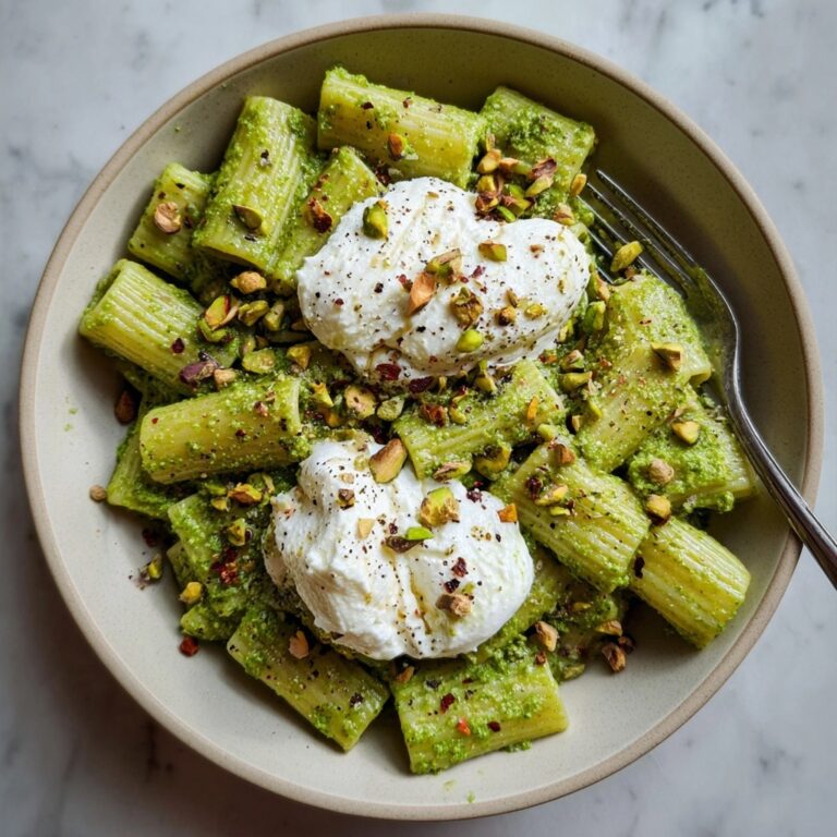 Creamy One-Pot Rigatoni with Basil Pistachio Pesto & Burrata Recipe