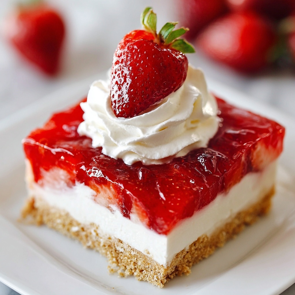 Jello Pretzel Salad with Fresh Strawberries and Cream Cheese Layer Recipe - Recipe Image