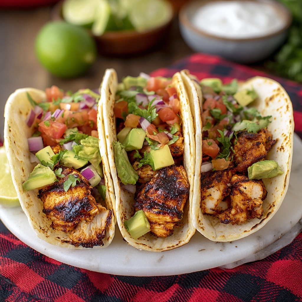 Grilled Chicken Tacos with Spiced Mayo and Avocado Salsa Recipe - Recipe Image