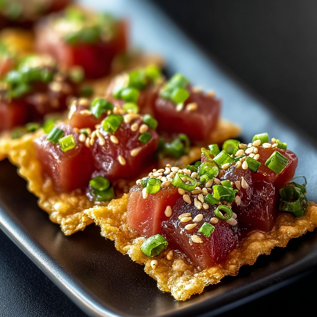 Spicy Tuna Tartare on Crispy Wonton Chips Recipe - Recipe Image