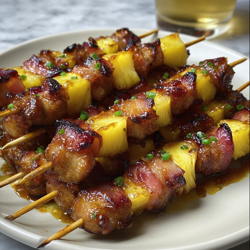 Juicy Teriyaki Chicken and Pineapple Bacon Skewers Recipe - Recipe Image