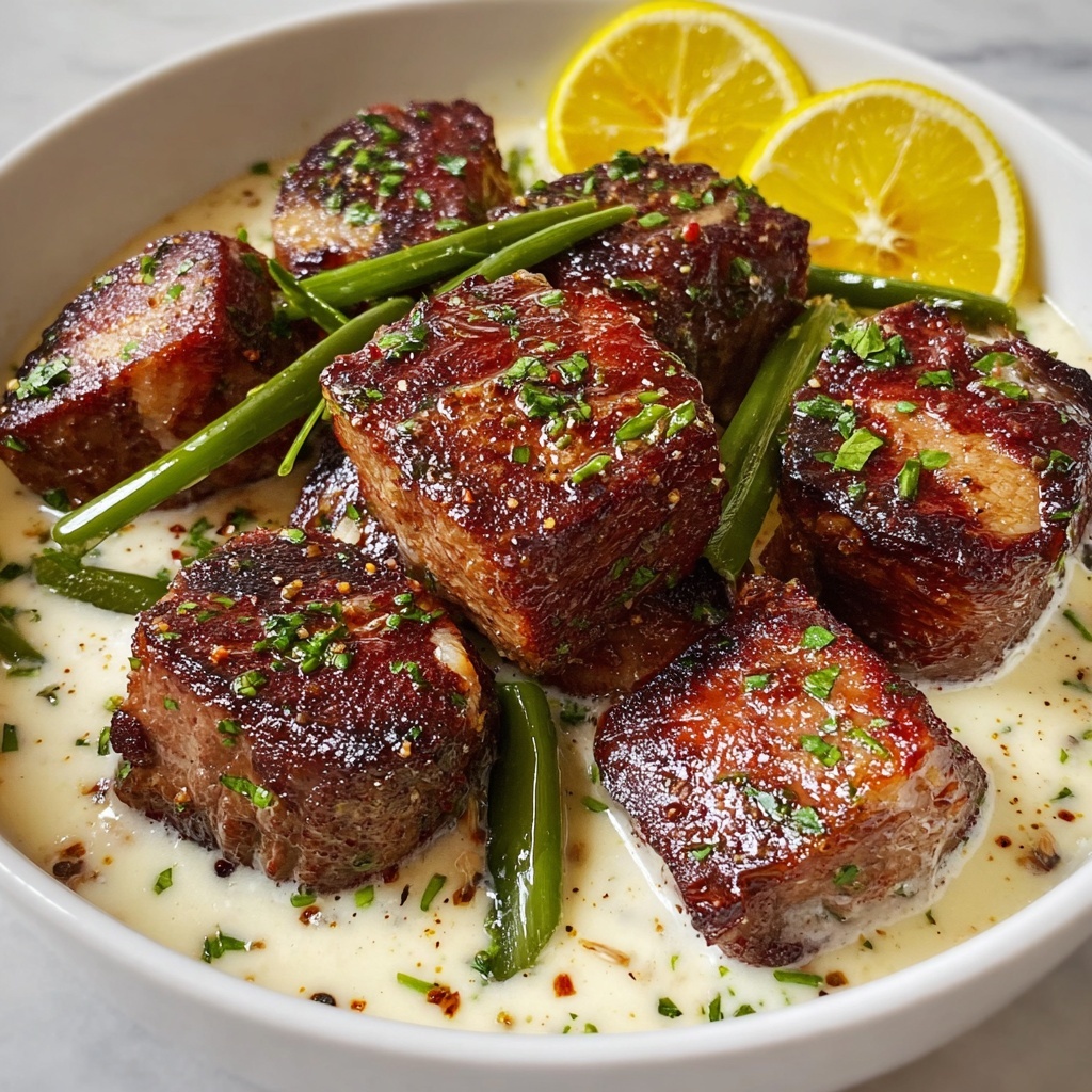 Garlic Butter Steak Bites with Parmesan Cream Sauce and Mashed Potatoes Recipe - Recipe Image