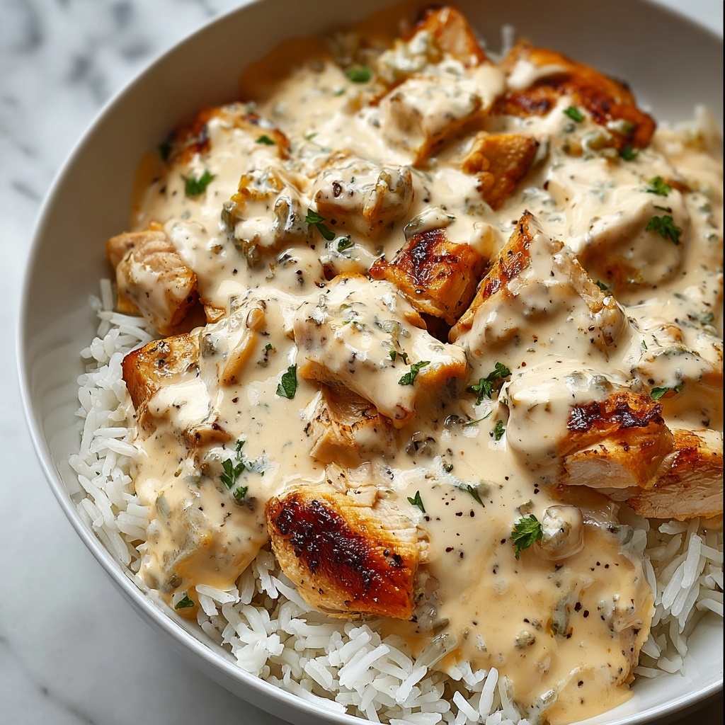 Creamy Smothered Chicken and Rice Recipe - Recipe Image
