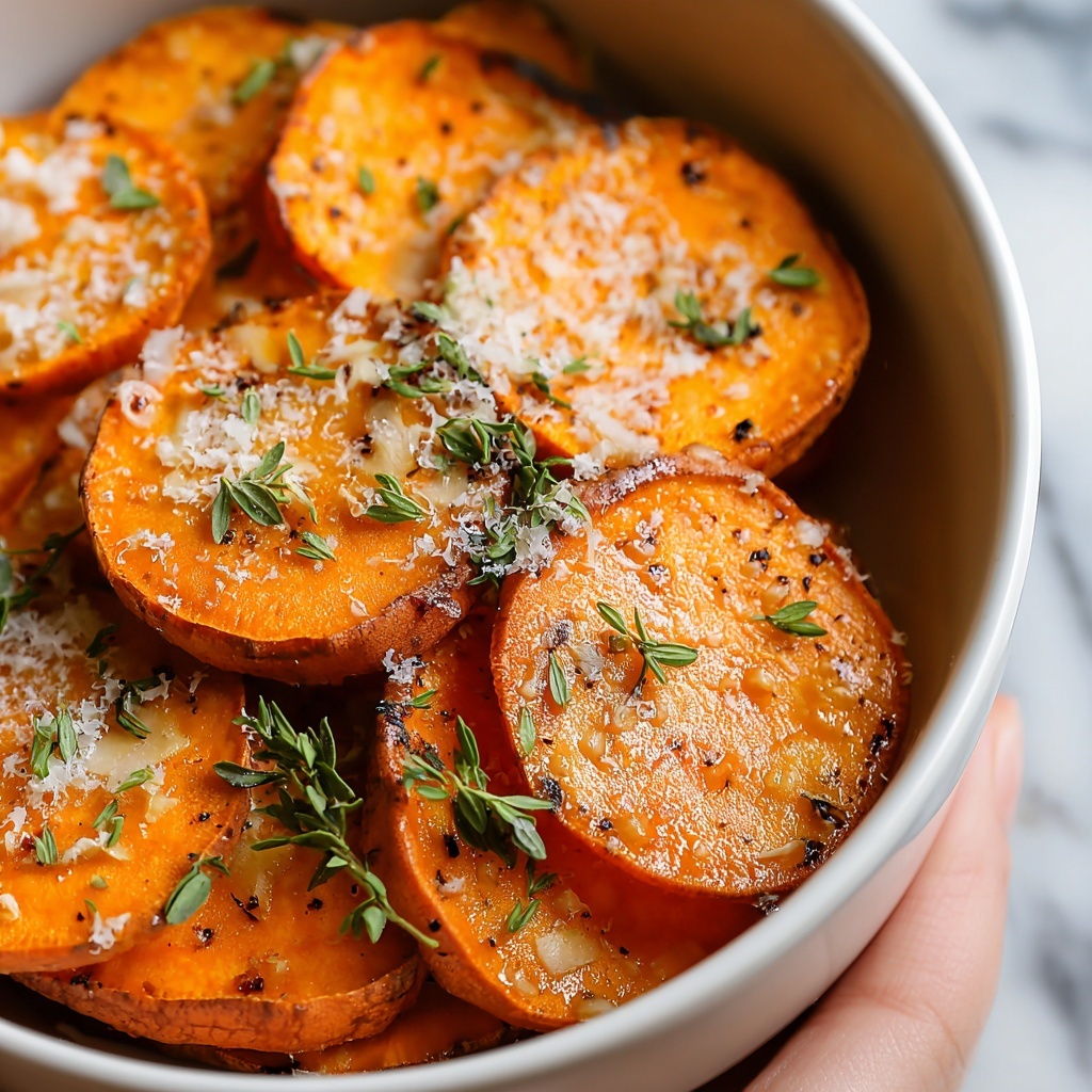 Roasted Sweet Potatoes with Garlic and Parmesan Recipe - Recipe Image