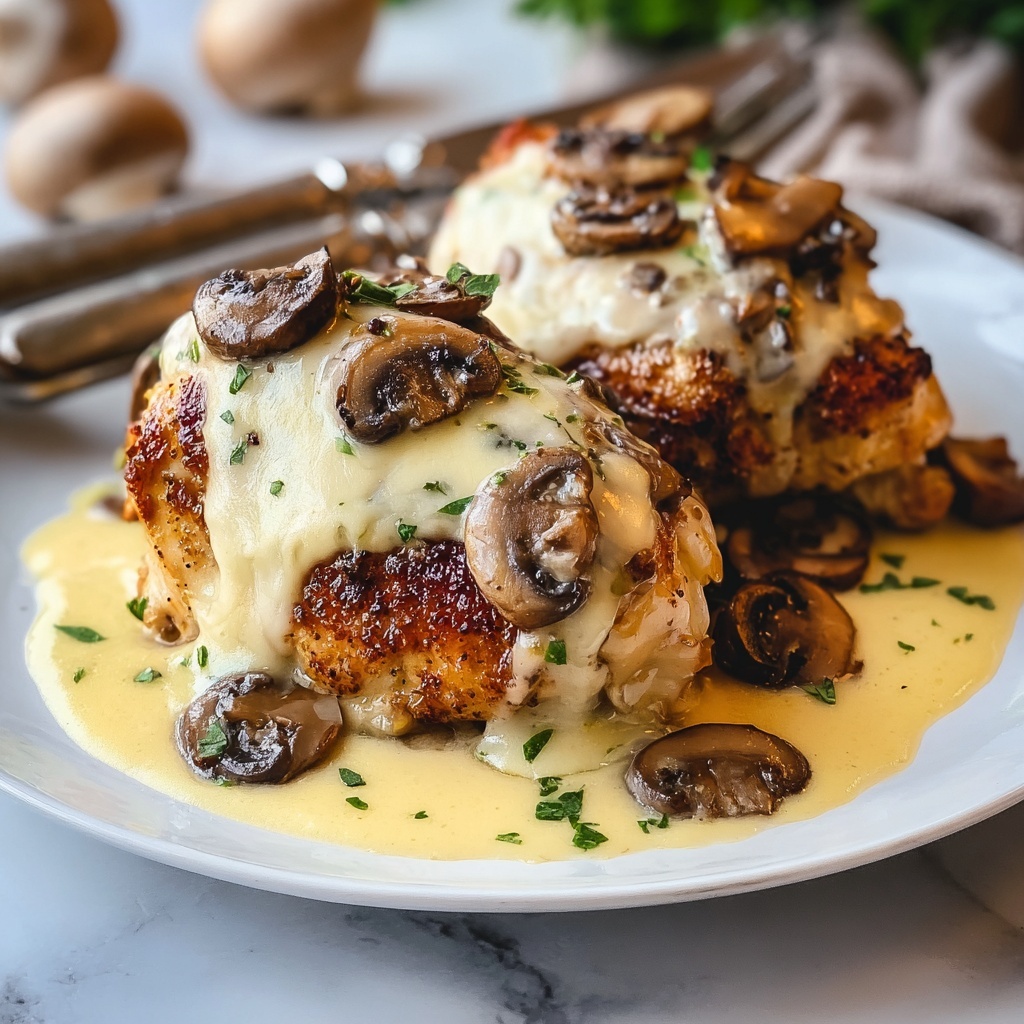 Cheesy Garlic Butter Mushroom Stuffed Chicken Recipe - Recipe Image
