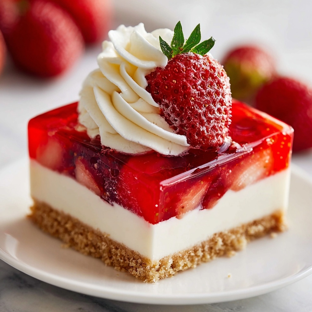 Jello Pretzel Salad with Fresh Strawberries and Cream Cheese Layer Recipe - Recipe Image