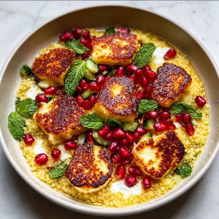 Halloumi Pomegranate Couscous Salad with Mint Lemon Dressing Recipe