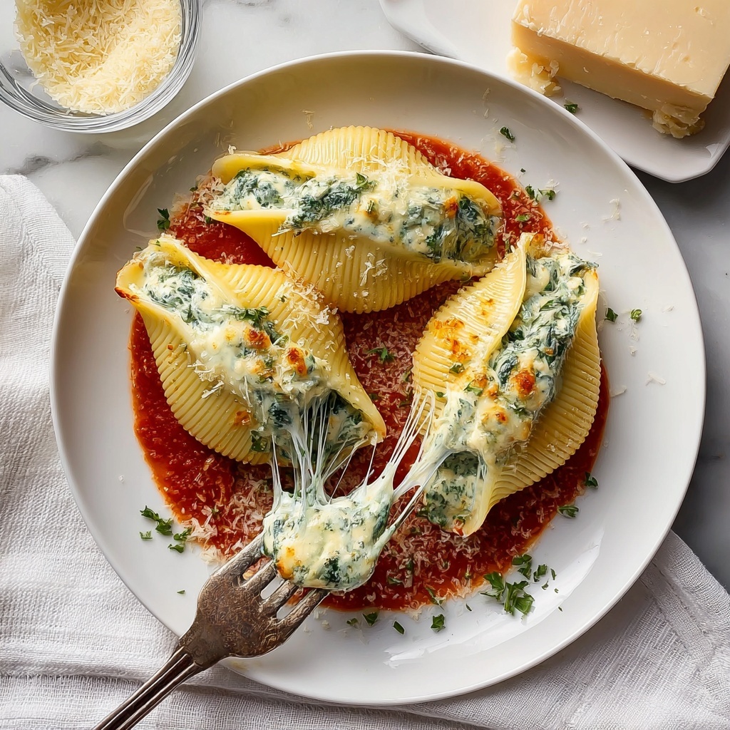 Creamy Spinach and Ricotta Stuffed Shells with Marinara Recipe - Recipe Image