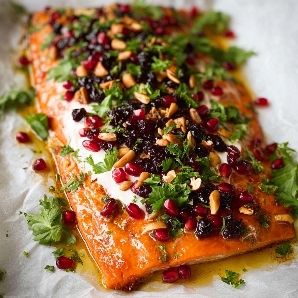 Christmas Baked Salmon with Creamy Dill Sauce, Cranberry Orange Tapenade, and Pomegranate Garnish Recipe - Recipe Image