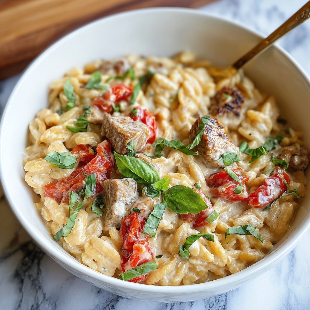 Slow Cooker Creamy Tuscan Chicken Orzo Recipe - Recipe Image