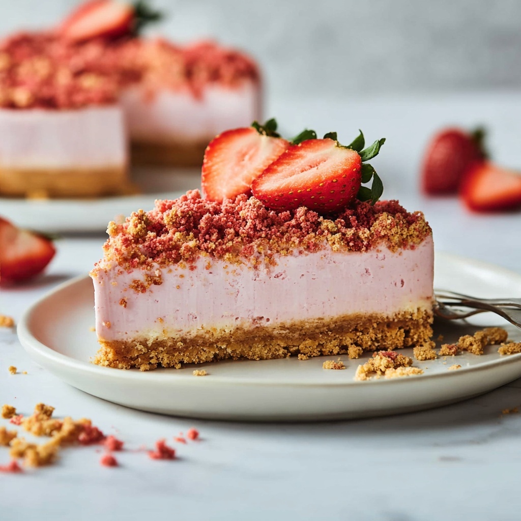 No-Bake Strawberry Crunch Cheesecake Recipe - Recipe Image