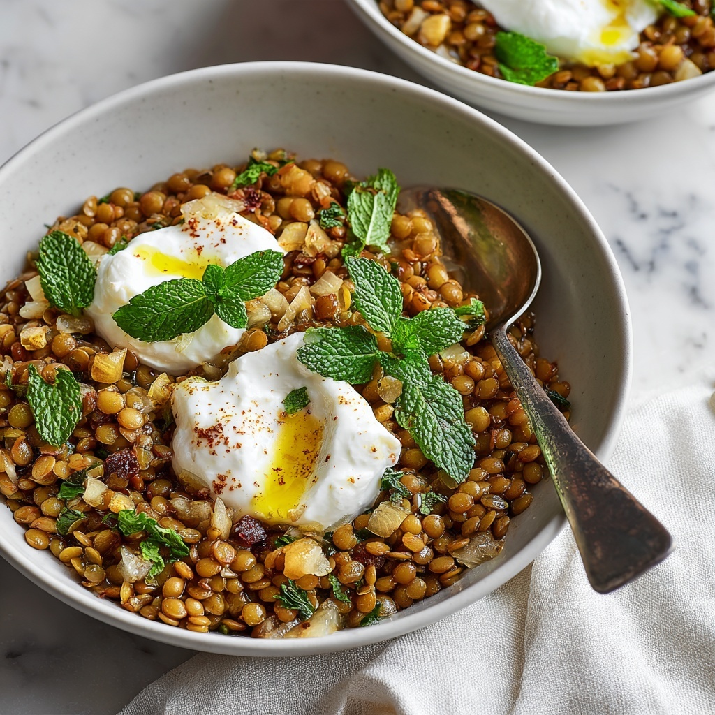 Mujaddarat Bulgur with Cucumber Mint Yogurt Recipe - Recipe Image