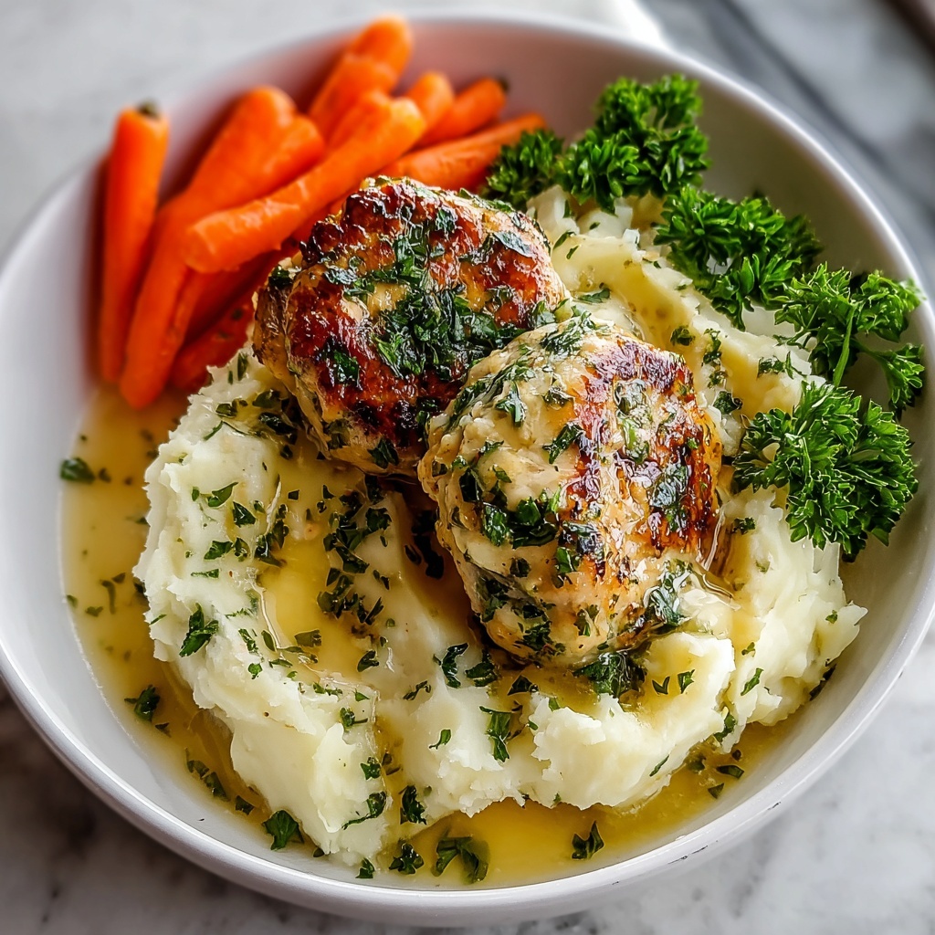 Creamy Herb Chicken Thighs with Carrots & Mashed Potatoes Recipe - Recipe Image