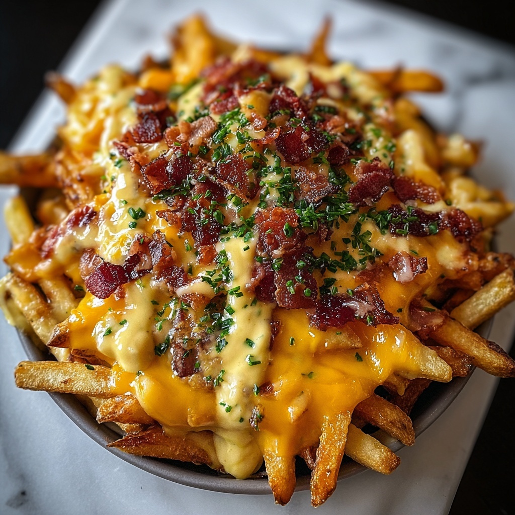 Loaded Fries with Cheddar, Bacon, and Green Onions Recipe - Recipe Image