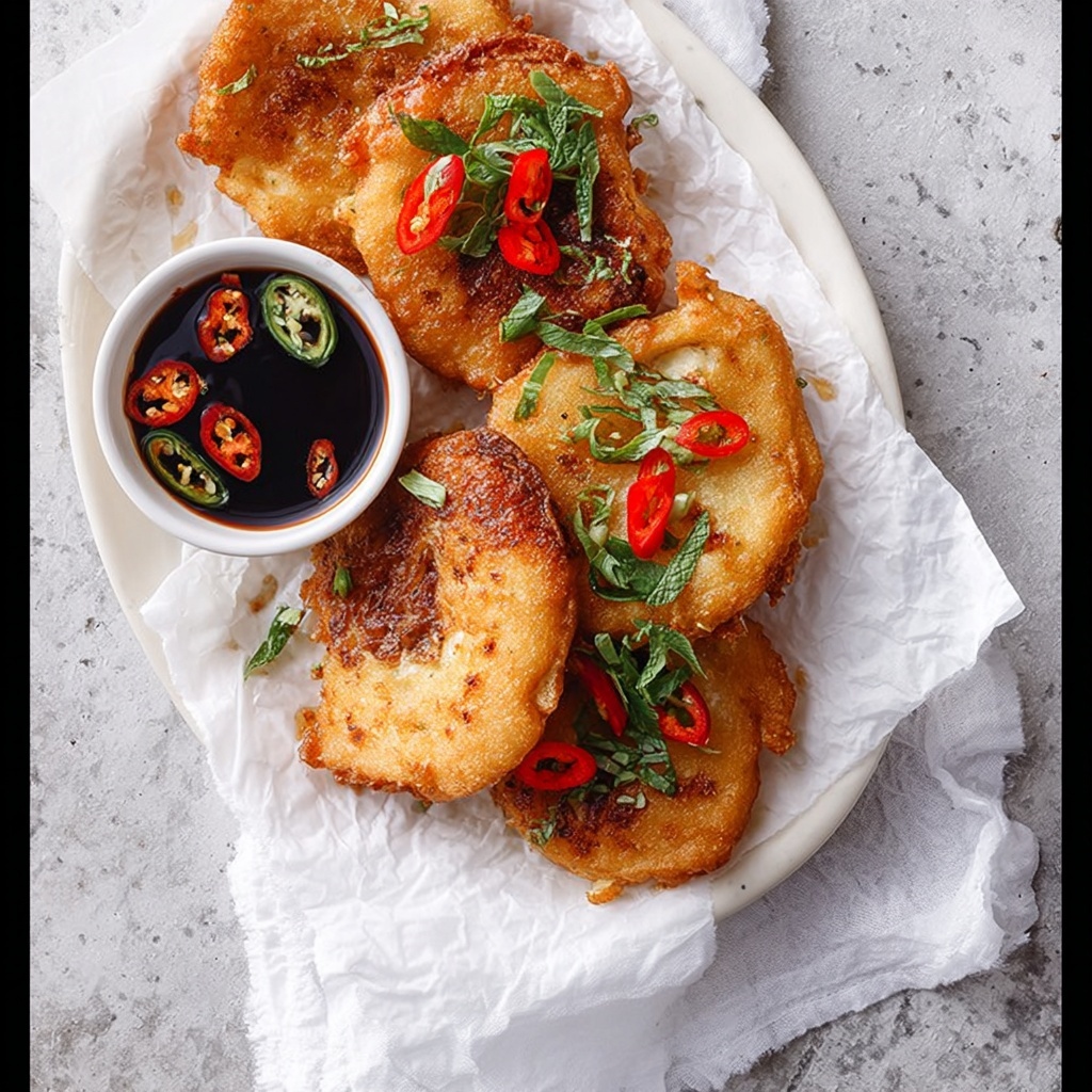Onion and Feta Fritters with Sweet Chilli Soy Dipping Sauce Recipe - Recipe Image