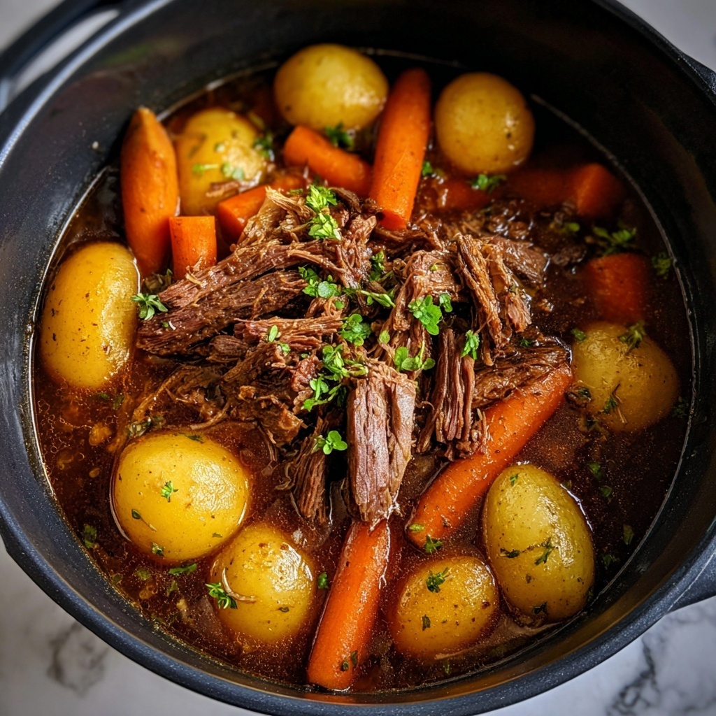 Instant Pot Beef Roast with Carrots, Potatoes, and Red Wine Gravy Recipe - Recipe Image