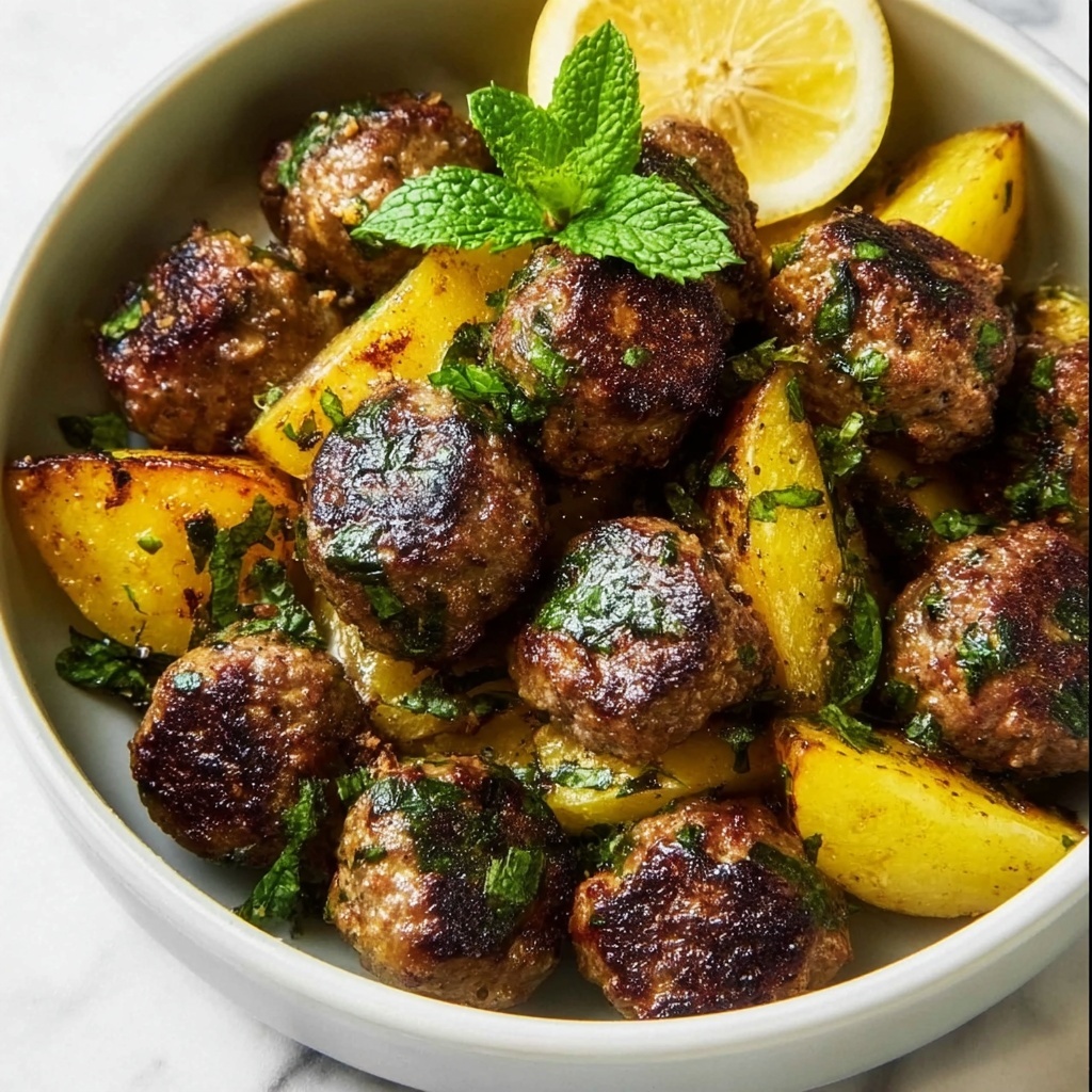 One-Pan Greek Meatballs and Potatoes Recipe - Recipe Image