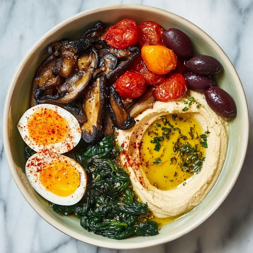 Savory Mushroom, Tomato, Spinach, and Hummus Breakfast Bowls Recipe - Recipe Image
