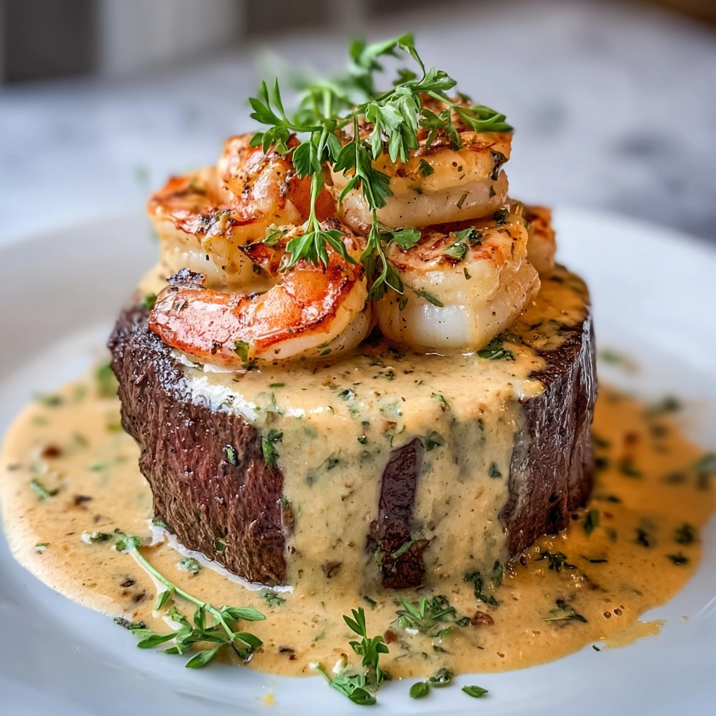 Decadent Filet Mignon with Shrimp and Lobster Cream Sauce Recipe - Recipe Image