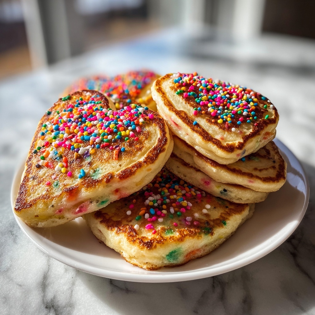 Rainbow Sprinkle Heart Pancakes Recipe - Recipe Image
