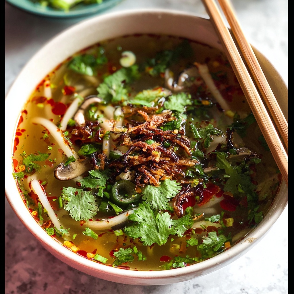 Quick Chinese Vegetable Soup with Enoki Mushrooms and Crispy Shallots Recipe - Recipe Image