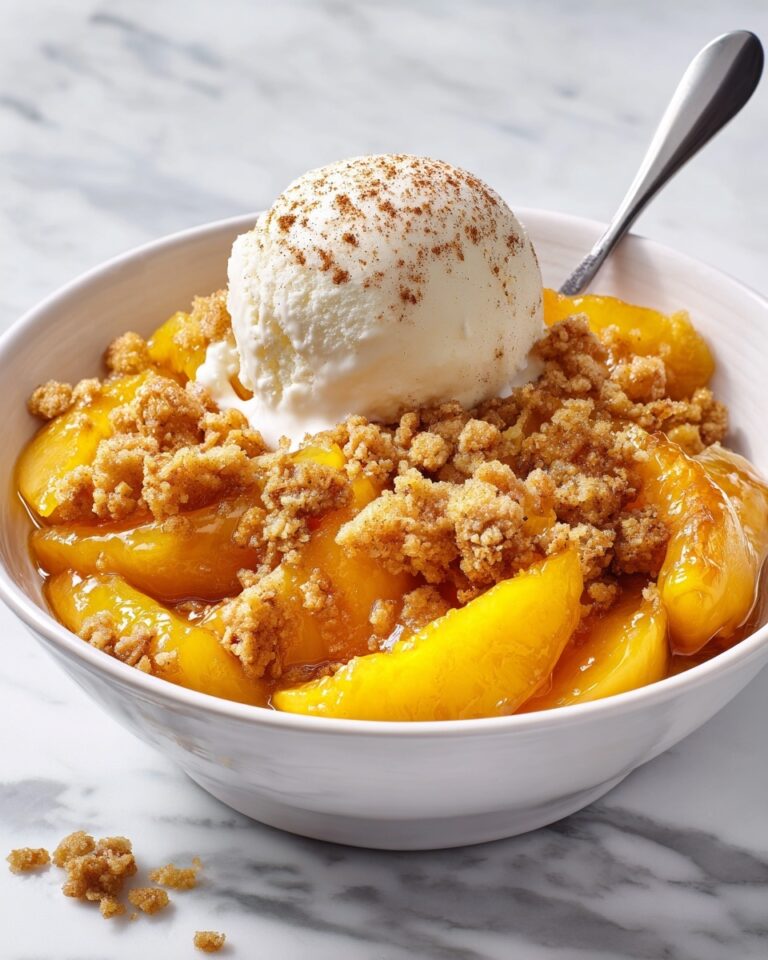 Peach Dump Cake with Vanilla Ice Cream Recipe