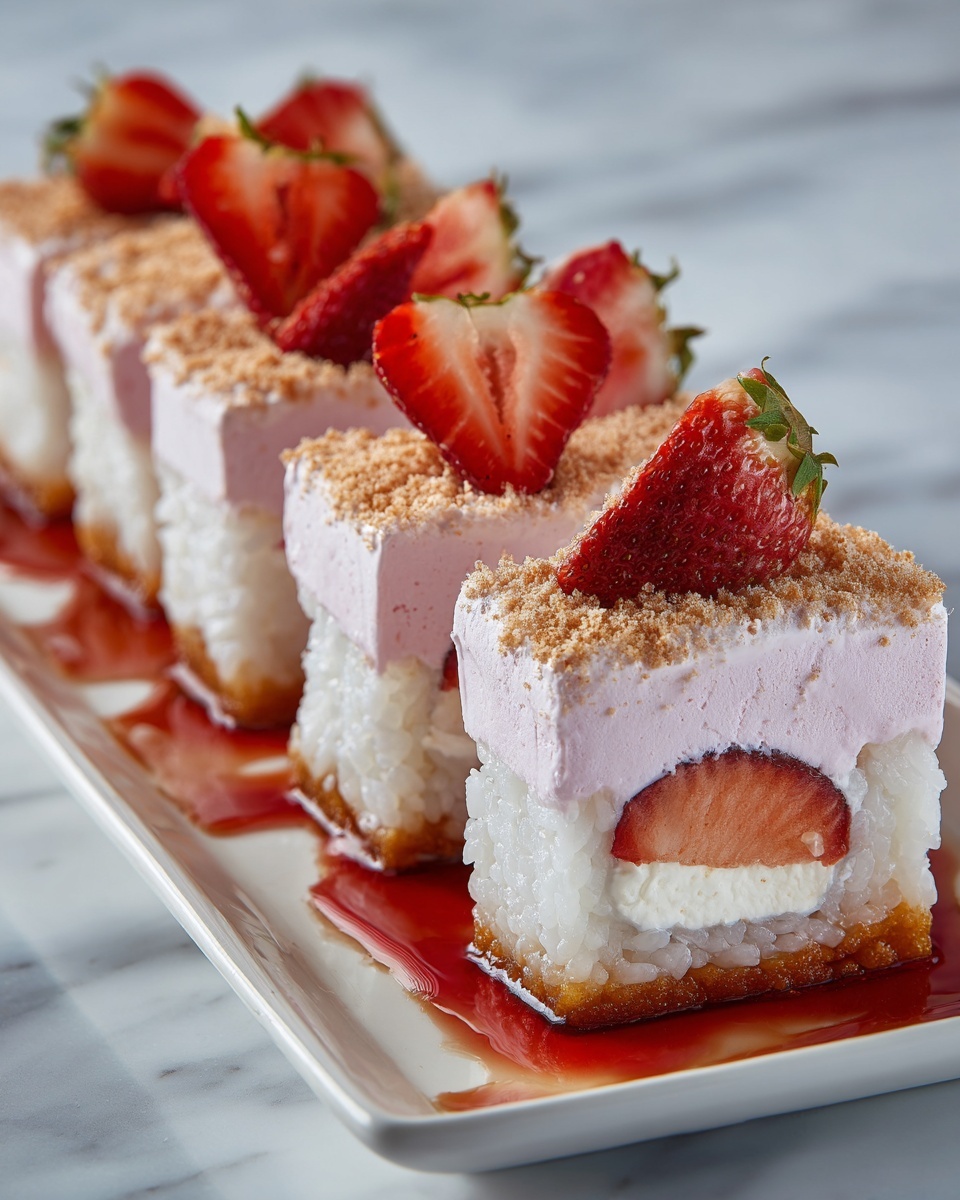 Strawberry Shortcake Cheesecake Dessert Sushi Rolls Recipe - Recipe Image