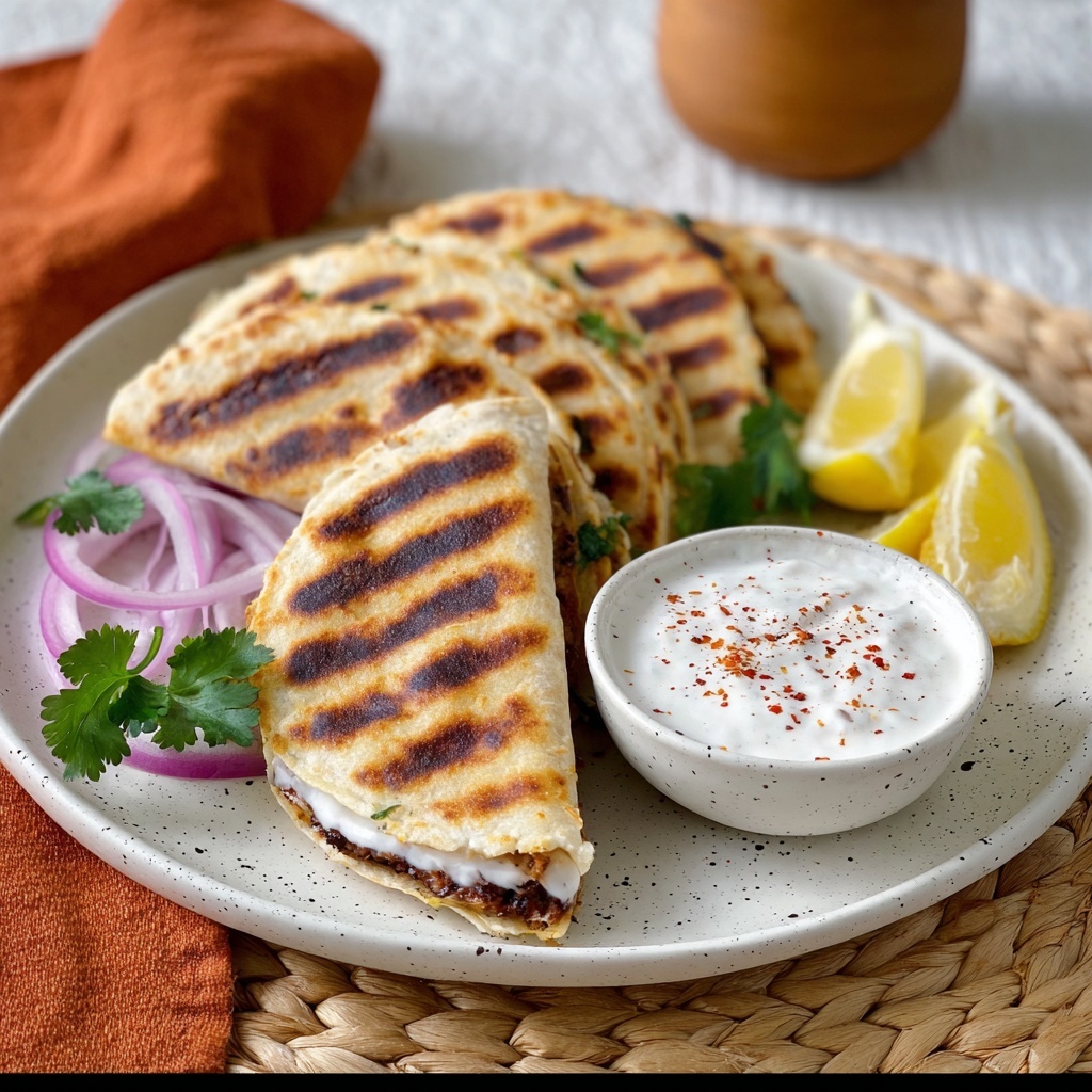 Stuffed Pita (Arayes) with Creamy Garlic-Tahini Dip Recipe - Recipe Image