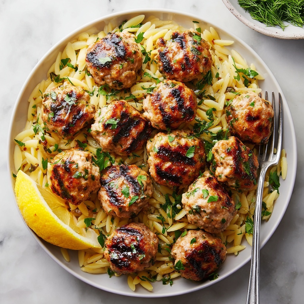 Greek Chicken Meatballs with Lemon Orzo Recipe - Recipe Image