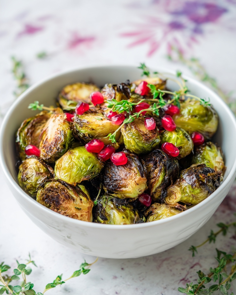 Balsamic Glazed Brussels Sprouts with Pomegranate Seeds Recipe - Recipe Image