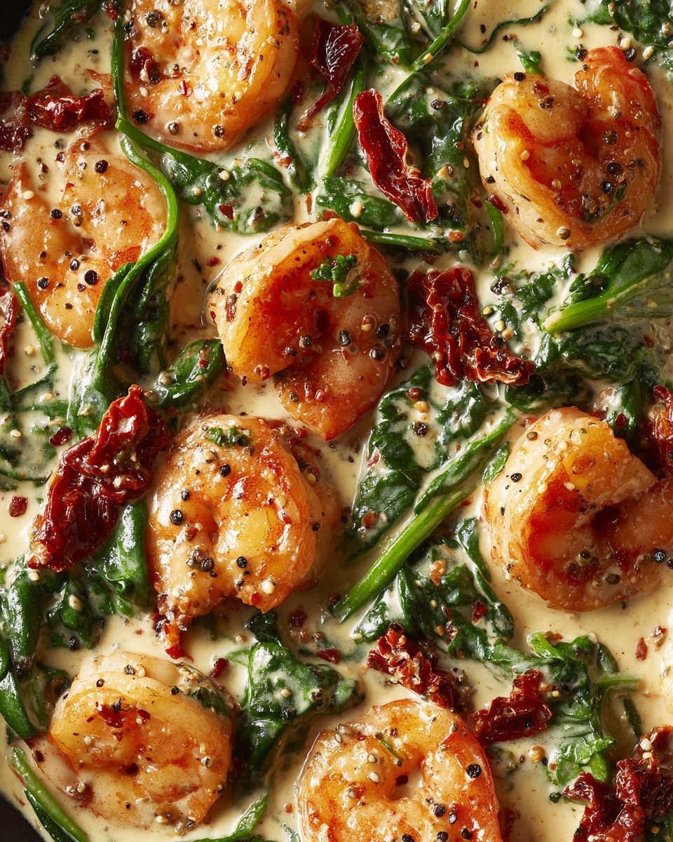 Creamy Sun-Dried Tomato Shrimp with Spinach Pasta Recipe - Recipe Image
