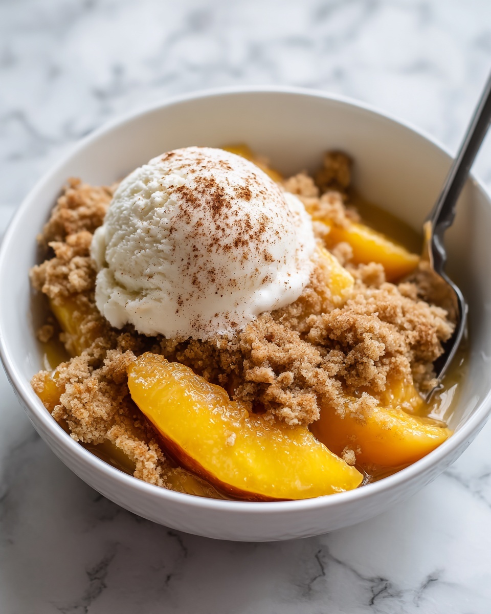Peach Dump Cake with Vanilla Ice Cream Recipe - Recipe Image