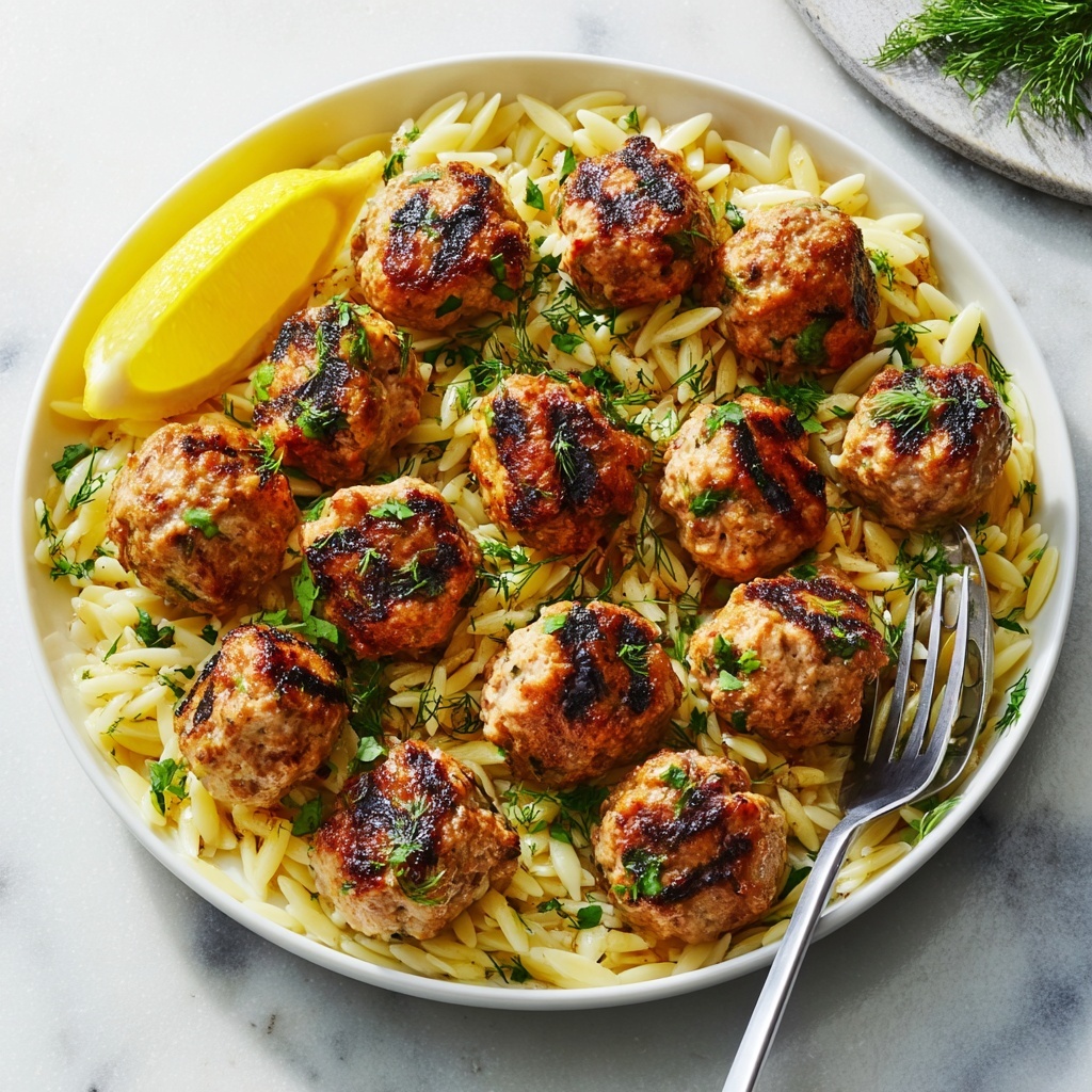 Greek Chicken Meatballs with Lemon Orzo Recipe - Recipe Image