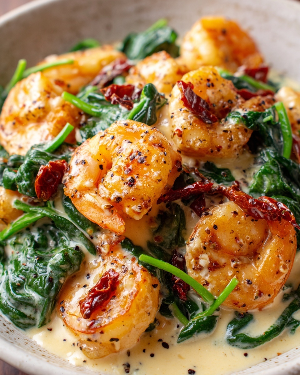 Creamy Sun-Dried Tomato Shrimp with Spinach Pasta Recipe - Recipe Image