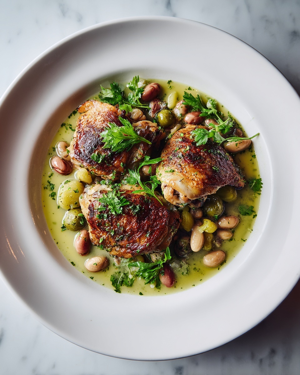 Crispy Chicken Thighs Over Vinegar Beans Recipe - Recipe Image