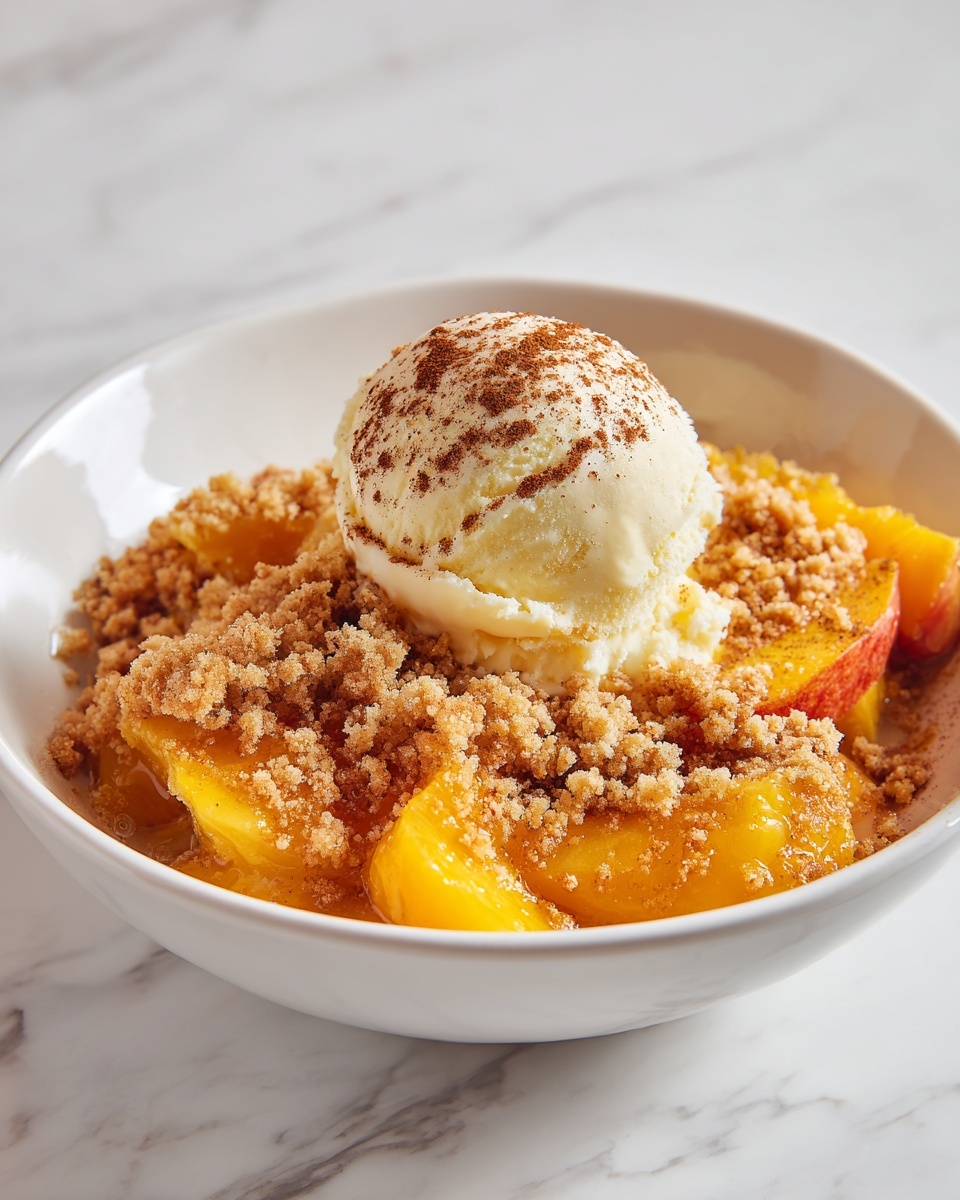 Peach Dump Cake with Vanilla Ice Cream Recipe - Recipe Image