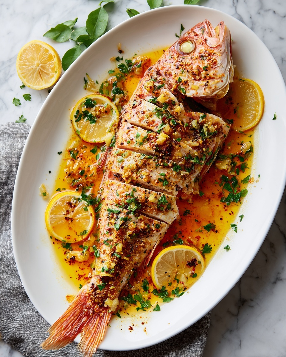 Baked Red Snapper with Garlic and Herbs Recipe - Recipe Image