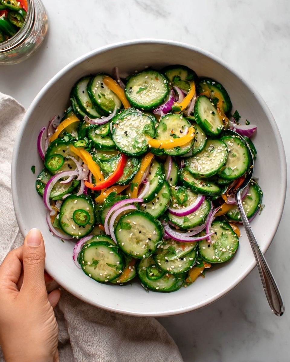 Pickled Cucumber, Onion, and Bell Pepper Salad Recipe - Recipe Image